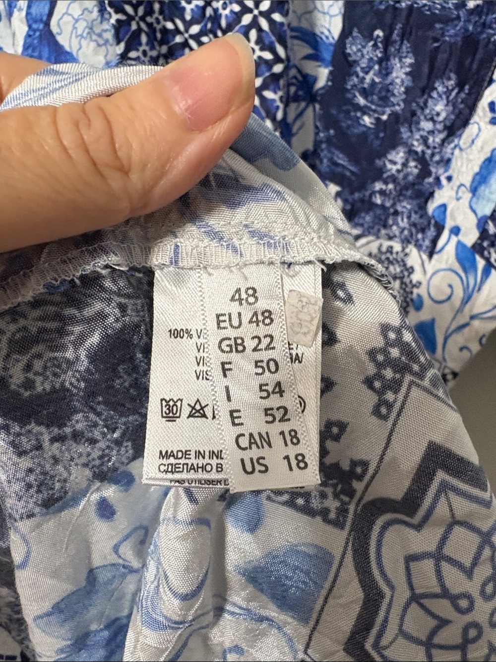 NOEN Blue White Patchwork Print Viscose Tunic Dress US 18 Boho - Picture 4 of 6